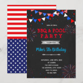 Invitation feu d'artifice du 4 juillet un anniversairel (Devant / Derrière)