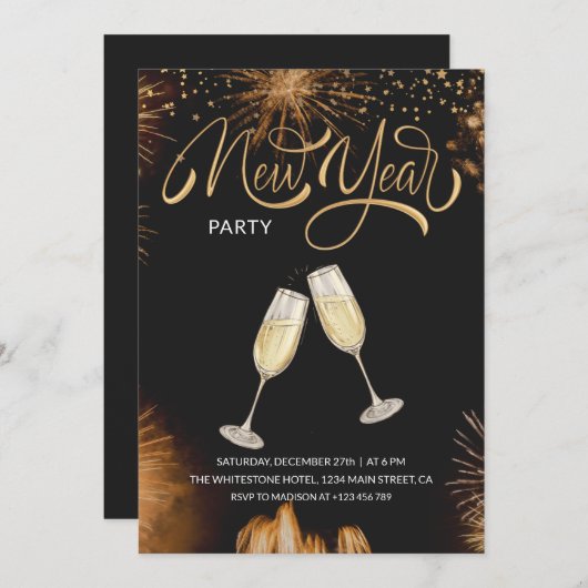 Invitation Feu d'artifice du Nouvel An (Devant / Derrière)