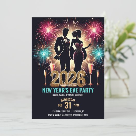 Invitation Feu d'artifice du Nouvel An 2026 (Debout devant)