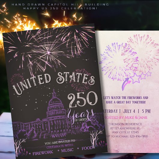 Invitation Feu d'artifice élégant États-Unis 250 ans pour le 