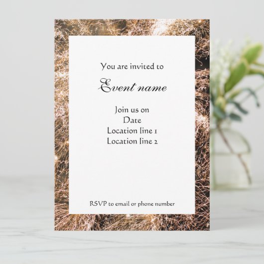 Invitation Feu d'artifice en or brillant Abstrait (Debout devant)