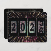 Invitation Feu d'artifice et odomètre 2024 fête du Nouvel An (Devant / Derrière)