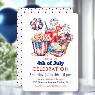 Invitation Feu d'artifice et sucreries patriotiques 4 juillet