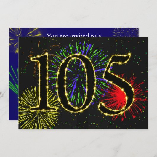 Invitation Feu d'artifice explosant 105e anniversaire de fête (Devant / Derrière)