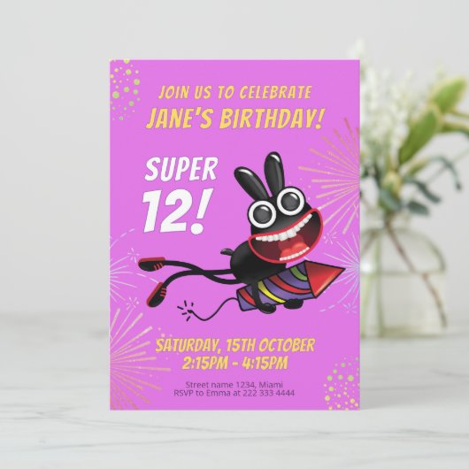 Invitation Feu d'artifice flamboyant Blast d'anniversaire (Debout devant)