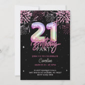 Invitation Feu d'artifice moderne 21ème Pink Foil (Devant)