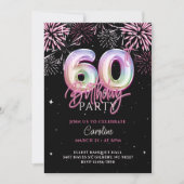 Invitation Feu d'artifice moderne 60e Pink Foil (Devant)