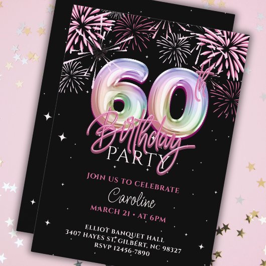 Invitation Feu d'artifice moderne 60e Pink Foil