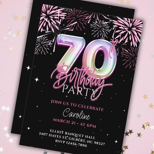 Invitation Feu d'artifice moderne 70e Pink Foil