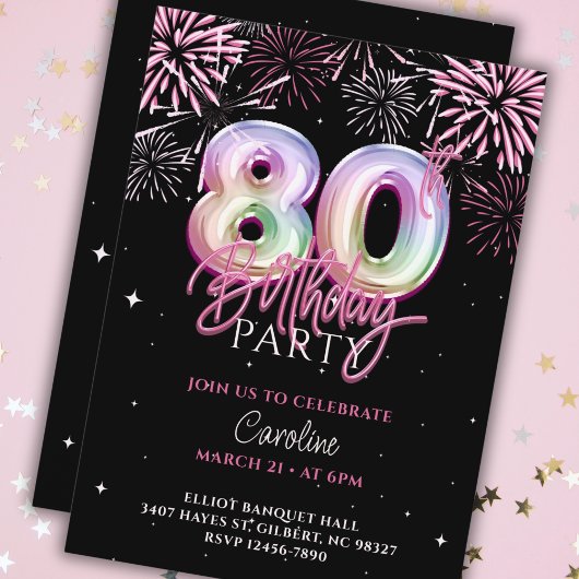 Invitation Feu d'artifice moderne 80e Pink Foil
