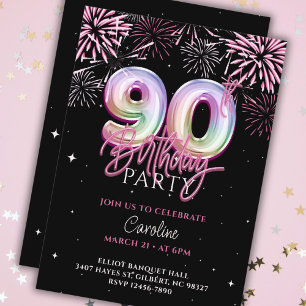 Invitation Feu d'artifice moderne 90e Pink Foil
