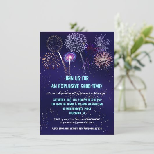 Invitation Feu d'artifice Night Sky 4 juillet (Debout devant)