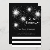 Invitation Feu d'artifice noir et blanc 21e anniversaire Invi (Devant / Derrière)