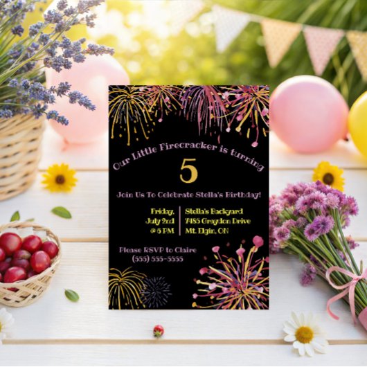 Invitation Feu d'artifice pastel aquarelle, Anniversaire