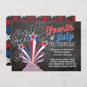 Invitation Feu d'artifice patriotique 4 juillet Rustique BBQ (Devant / Derrière)