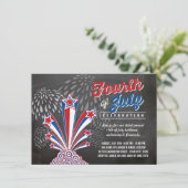 Invitation Feu d'artifice patriotique 4 juillet Rustique BBQ (Debout devant)