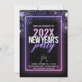 Invitation Feu d'artifice rose Neon Nouvel An (Devant)