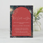 Invitation Feu d'artifice rouge, blanc et Baby shower dû (Debout devant)