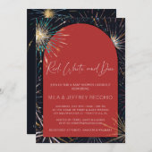 Invitation Feu d'artifice rouge, blanc et Baby shower dû (Devant / Derrière)