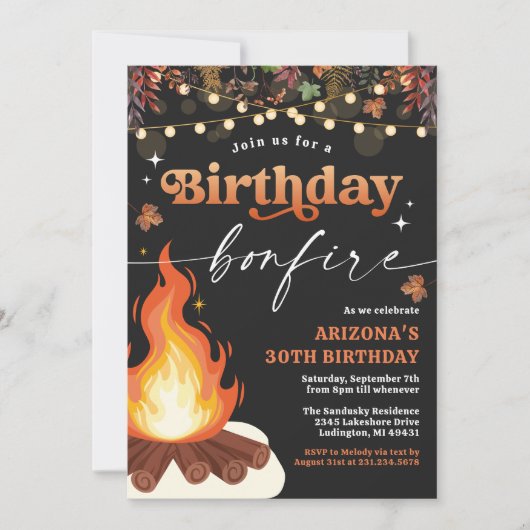 Invitation Feu d'automne moderne Anniversaire, Feu de feu de (Devant)