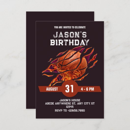 Invitation Feu de basket moderne (Devant / Derrière)