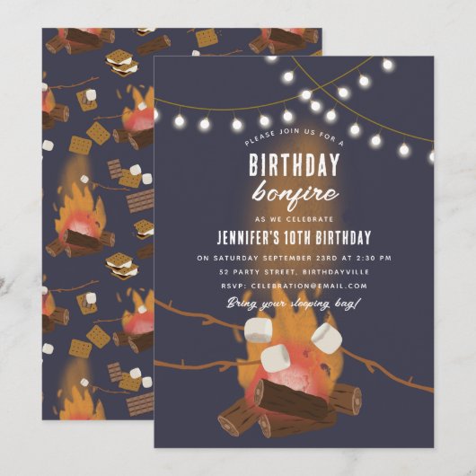 Invitation Feu de camp et Camping extérieur Feu de camp fête (Devant / Derrière)