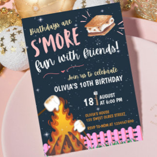 Invitation Feu de camp S'more Fille Amusement S'mores Copines