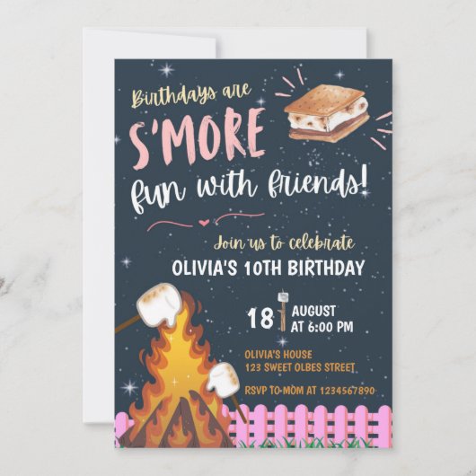 Invitation Feu de camp S'more Fun Amies Camping Filles (Devant)