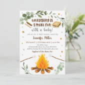 Invitation Feu de camp S'mores Baby shower de verdure (Debout devant)