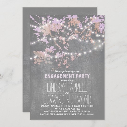 Invitation Feu de fiançailles à cordes mignonnes et fantaisie (Devant / Derrière)