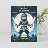 Invitation Feu de guerre Fight Boy Moon Ninja Guerrier 1er an (Debout devant)