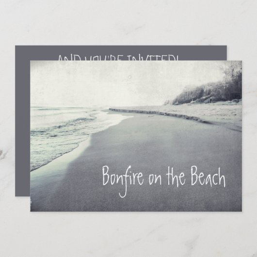 Invitation Feu de joie rétro sur la plage Cool (Devant / Derrière)