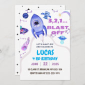Invitation Feu de l'espace extra-atmosphérique Anniversaire (Devant / Derrière)