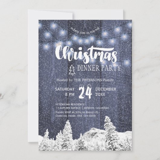 Invitation Feu de Noël blanc bleu rustique (Devant)