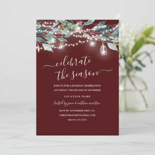 Invitation Feu de Noël rouge pour les feuilles rustiques (Debout devant)