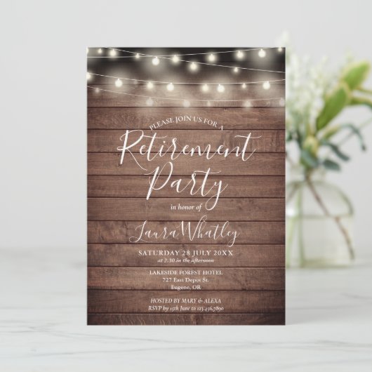 Invitation Feu de retraite Rustique à cordes de bois (Debout devant)