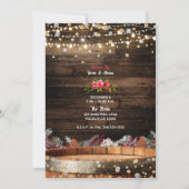 Invitation Feu de tonneau en bois rustique hiver Fleur Noël (Dos)
