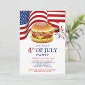 Invitation Feu de travail blanc rouge et bleu barbecue 4 juil (Debout devant)