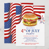 Invitation Feu de travail blanc rouge et bleu barbecue 4 juil (Devant / Derrière)