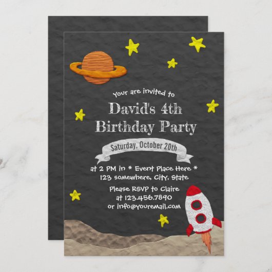 Invitation Feu de vaisseau fusée au large de l'espace 4e anni (Devant / Derrière)