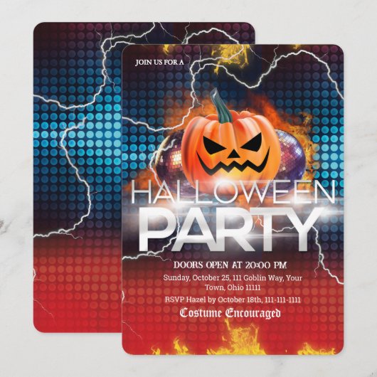 Invitation Feu d'éclair Disco Citrouille Fête d'Halloween (Devant / Derrière)