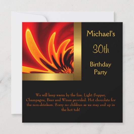 Invitation Feu Gold Black 30th Birthday Party (Devant)