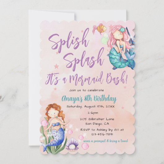 Invitation Feu Mermaid Bash Anniversaire (Devant)