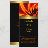 Invitation Feu Or Noir Fête d'anniversaire 30 ans Longue (Devant / Derrière)