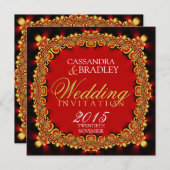 Invitation Feu Oriental Rouge Or dentelle de mariage Invitati (Devant / Derrière)