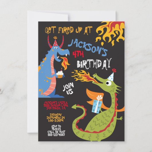 Invitation Feu respirant Dragons fête d'anniversaire (Devant)