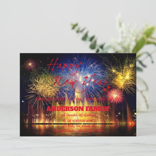 Invitation Feu Rouge simple nouvel an (Debout devant)