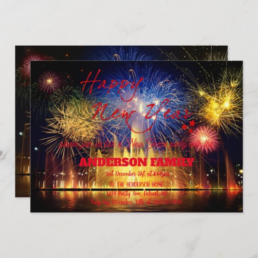 Invitation Feu Rouge simple nouvel an (Devant / Derrière)