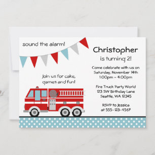 Invitation Feu Truck Polka Dot Bannière Boys Anniversaire