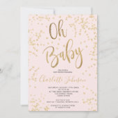 Invitation Feuil d'or rose moderne confetti oh baby shower (Devant)